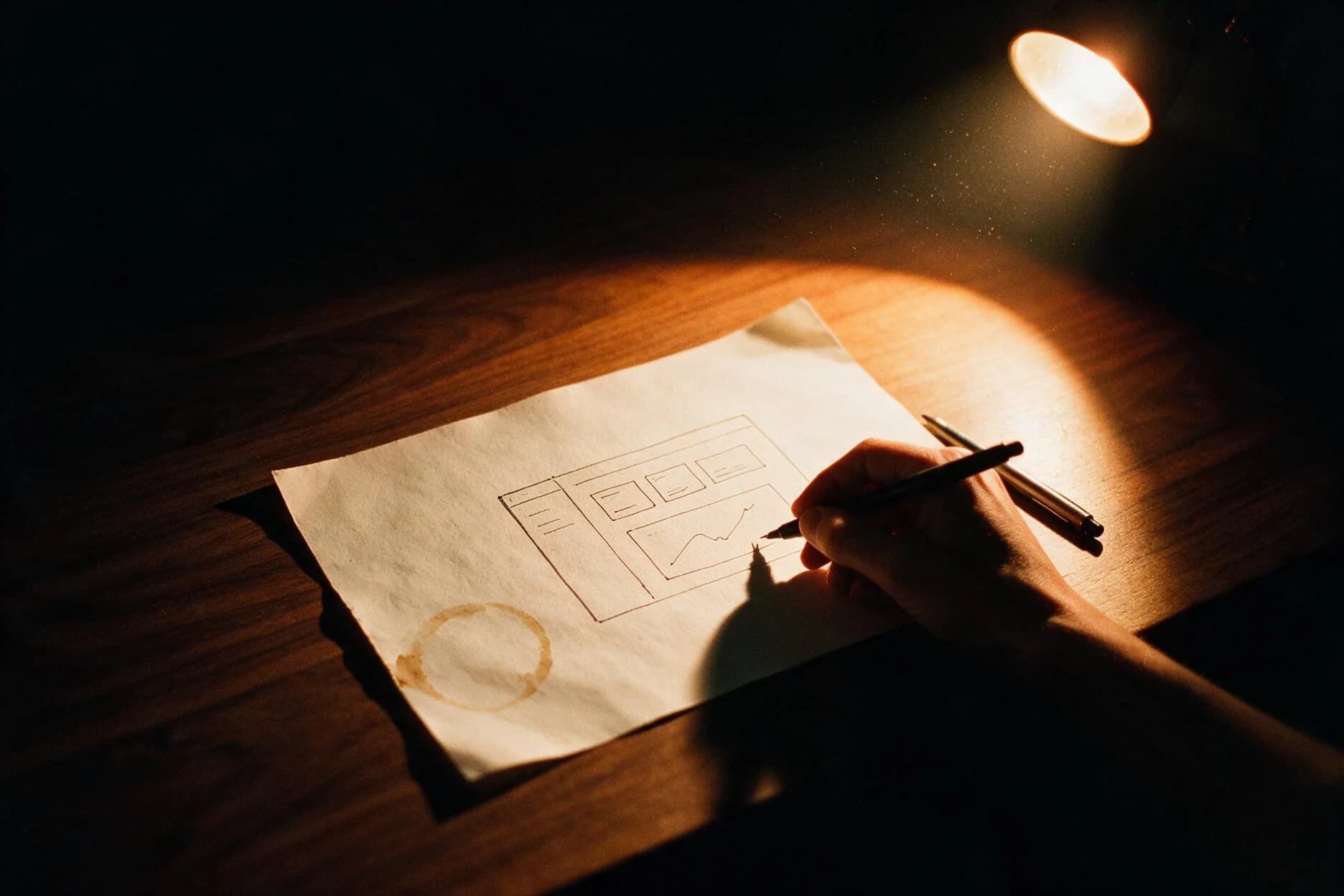 A hand sketching a product plan on paper