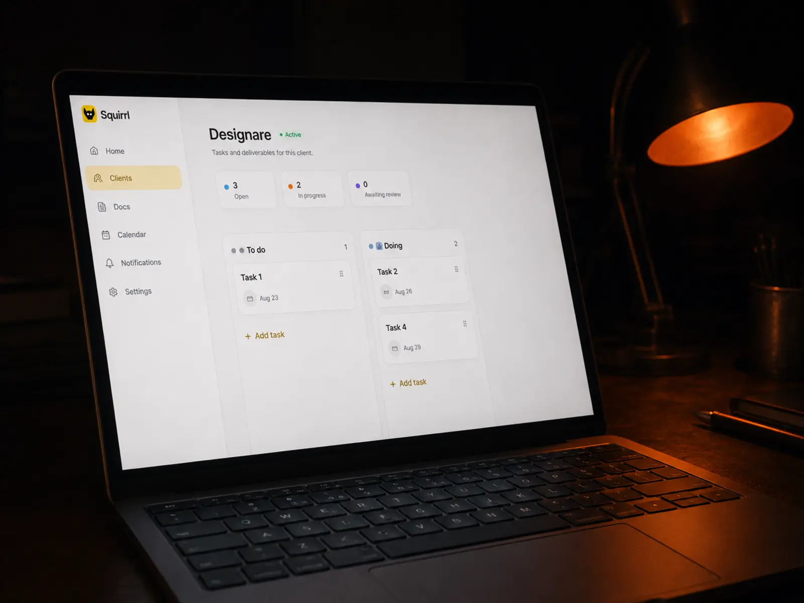 Designare client board with To do and Doing tasks
